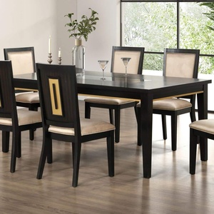 7pc Modern <b>Dining</b> Set with Espresso <b>Dining</b> <b>Table</b> and Glass Insert <b>Top</b> 6 Chairs-Wooden Hotel Apartment <b>Dining</b> Room Furniture - Product Image 6