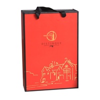 Coffret cadeau double bouteille de vin rouge en forme de sac à main, carton gris avec impression bronzée, logo UV, carton rigide, boîte en coton perlé