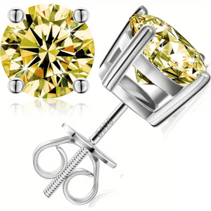 1CT*2pcs Colorful Classic Mossanite Screw <b>Back</b> <b>Earrings</b> Luxury Jewelry 925 Sterling Silver VVS Moissanite Ear Stud for Women - Product Image 1