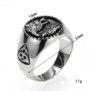 Retro Distressed Doppelkopf-<span class=keywords><strong>Wolf</strong></span> Keltischer Knoten Edelstahlring Dominanter Europäischer Trendiger Fingerschmuck für Männer - Product Image 2