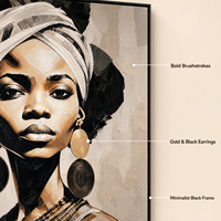Peinture sur toile personnalisée OEM style Inkwash, portrait de femme africaine noire, décoration murale pour salon et chambre à coucher