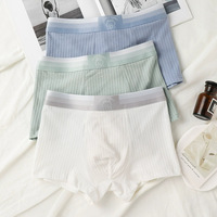Caleçons boxers en coton tricoté côtelé pour hommes, motif lapin de dessin animé, taille élastique, doux, extensibles, respirants, taille mi-haute