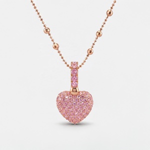 Collier pendentif cœur en argent sterling 925 plaqué or rose 18 carats avec pavé de zirconiums roses et chaîne à perles - Product Image 1