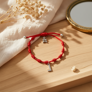 Cavigliera in acciaio inossidabile con nodo a sette stelle e ciondolo in corda rossa per donna, gioiello alla moda. - Product Image 3