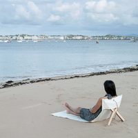 Chaise de plage pliante en toile de coton à imprimé personnalisé, chaise de salon en bois à dossier bas inclinable pour l'extérieur