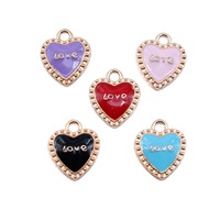 Amuleto de Corazón Rojo con Puntos, en Aleación de Zinc con Esmalte Dorado, para Pulseras de la Amistad, Regalos