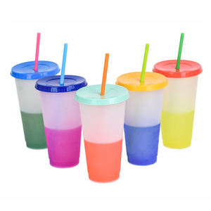 Mug à café en PP de 24 oz avec logo personnalisé, idéal pour la rentrée scolaire et les voyages, à changement de couleur magique dégradé, réutilisable, isolation thermique 6 heures, avec paille - Product Image 5