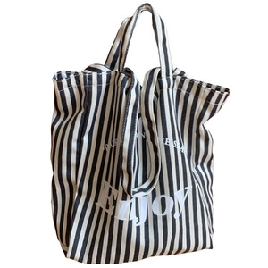 Canvas Striped Tote Bag Black White Vertical <b>Square</b> Open Top Letter Design Everyday Commute Style - Product Image 4