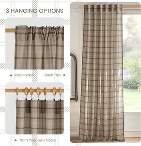 Cortinas de ventana NICETOWN de lino a cuadros de búfalo para otoño, con filtro de luz, 52x84 pulgadas, con bolsillo para barra y lengüetas traseras, estilo rústico de granja, China - Product Image 2