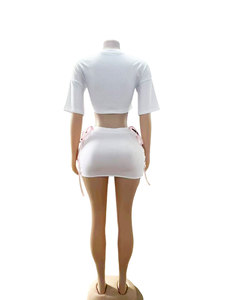 JHFS-Conjunto de 2 Piezas para Mujer, Traje Sexy Y2K, Camiseta Rosa 3D y Falda Corta, Diseño de Vendaje con Cordones - Product Image 2