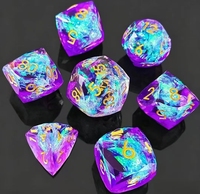 Set Dadu Resin RPG Meja 7 Buah Tepi Tajam Biru Ungu Dadu Polihedral DND untuk Pemain Game dan Kolektor