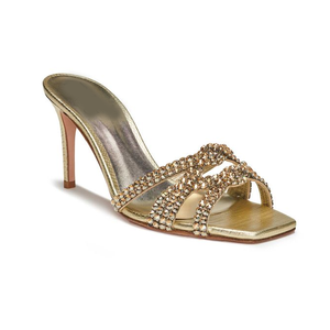 Sandali Donna 2026 in Pelle Platino Glitterati Super Fashion di Lusso Fatti a Mano con Strass e Tacco Medio - Product Image 2
