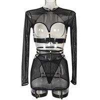 RUIYI Lingerie Sexy Ensemble 5 pièces Sexy avec découpes et bretelles Design personnalisé Haut à manches longues avec anneaux de jambe Fabricant de lingerie