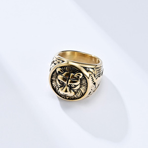 Retro punk <b>titanium</b> steel lion head <b>ring</b>, stainless steel, unique and domineering lion men's thumb <b>ring</b>, jewelry wholesale. - Product Image 2