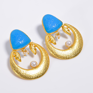 Pendientes de piedras preciosas de latón chapado en oro de 14K para niñas y mujeres, proveedor de joyería de piedras preciosas de latón a la moda - Product Image 1