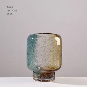 Jarrón de Mesa Art Deco Vintage, Boca Ancha, Patrón Verde Pavo Real, Vidrio de Colores Mezclados, Decoración para el Hogar, Jarrón de Mesa con Degradado - Product Image 6