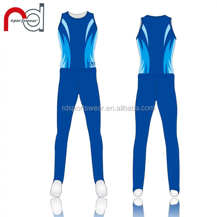 Groothandel Custom Logo Jongens Gymnastiek Leotards Blauw Mouwloos Sublimatie Tank Top En Broek Turnpakje Voor Team