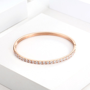Thin Open <b>Bangle</b> <b>Bracelet</b> with Full Zircon Inlay for Women | 18K PVD Gold Plated Stainless Steel | Waterproof & Hypoallergenic - Product Image 3