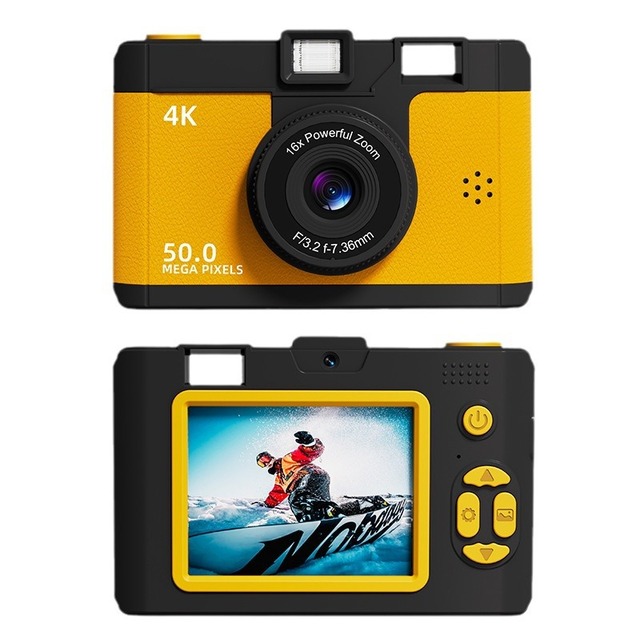 WiFi 24MP Point Shoot Digital Camera 16X Zoom SD Waterproof Shockproof Optical Image Stabilization Outdoor Use Yellow Black Body