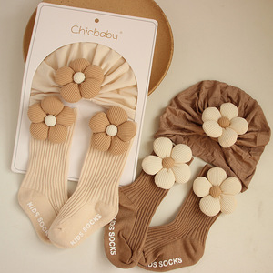 Xiximi Großhandel Baumwolle Nette Blume Kombination Frühherbst Geburt Baby Fetal Hut Prinzessin Anzug Baby Stirnband Socken Set - Product Image 2