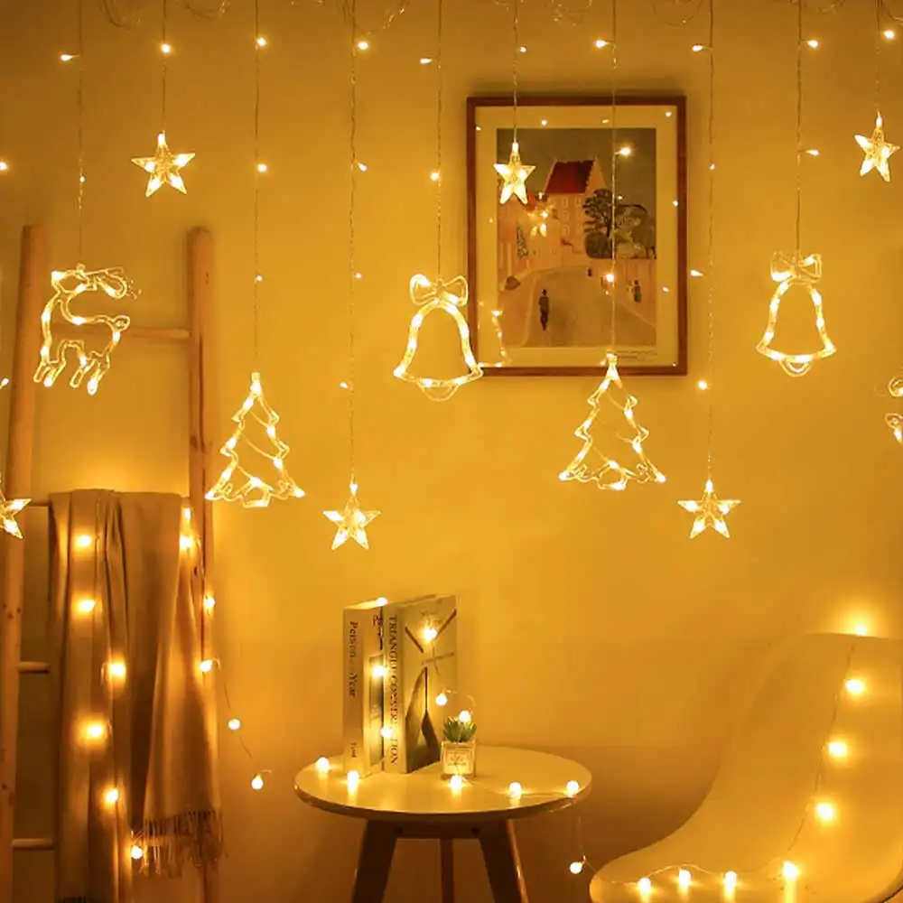 Christmas Curtain String Light 12 Drop 8 Modes Waterproof Hanging Window Stars Curtain Fairy Lights For Indoor Decorations