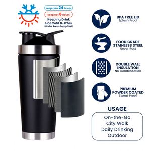 Botella Mezcladora de Proteínas con Logotipo Personalizado, Botella Mezcladora de Acero Inoxidable de Alta Calidad de 700 ml y 900 ml, Botella Mezcladora Deportiva de Metal - Product Image 5