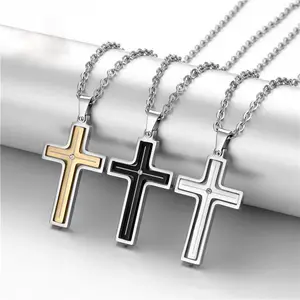 Rotating Fidget Anxiety Religious Cross Stainless Steel Pendant Fine Fashion Jewelry Necklace Christian For Men Women 2024
