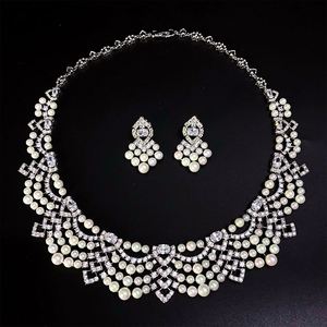 Moda collar de perlas doradas pendientes Zirconia cúbica mujeres Dubai mujeres nupcial boda cumpleaños fiesta conjuntos de joyería India - Product Image 4