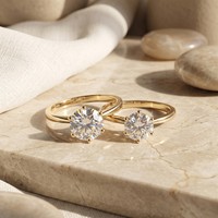 RINNTIN SMOR47 Bague en argent 925 en gros, moissanite ronde 1CT 2CT couleur D VVS, bague de mariage étincelante à 6 griffes pour femme