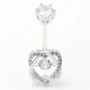Nouveau produit transfrontalier très demandé : Bijou de piercing pour nombril en zircon cœur de pêche à six griffes, vente en gros transfrontalière - Product Image 1