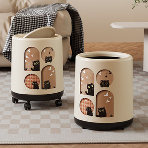 Cylindrical Trash Can With Wheels Large Capacity For Living Room Bedroom Kitchen Bathroom Indoor Use - Product Image 5