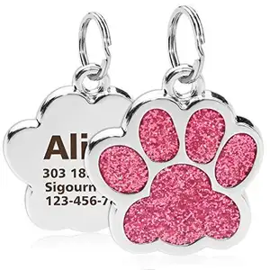 Personalized Cat Dog Pet ID Dog Collar Pet Charm Pet Name Number Pendant Paw Glitter Puppy Cat Necklace Collar Accessory