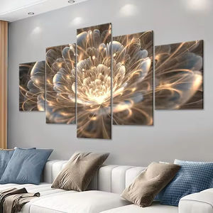 Haute qualité Art moderne paillettes fleurs cadre en bois toile affiche imprime 5 toile mur Art peintures pour salon décoration murale - Product Image 2