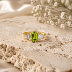 Green Peridot <b>Ring</b> <b>Emerald</b> Cut Peridot <b>Ring</b> CZ <b>Ring</b> Handmade 925 Sterling <b>Silver</b> with 18K Gold Filled Finish Wedding Gift - Product Image 2