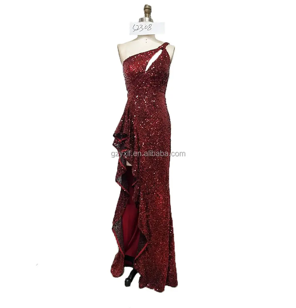 Hot Sales Factory Designs Plus Size Sexy V-Ausschnitt Sling Plissee Red Ballkleid Abendkleid