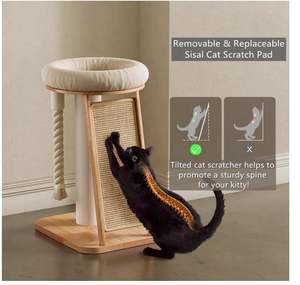 Menara pohon kucing lucu kayu, tempat tidur kecil Sisal besar miring miring miring untuk memanjat tali mainan dan tempat tidur peluk - Product Image 2