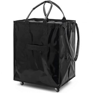 Factory Direct Sales Portable Shopping <b>Bag</b> with Wheels <b>Zipper</b> Closure Two Handles Foldable Polyester Grocery <b>Tote</b> - Product Image 2