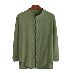 เสื้อผ้าผู้ชายแบบดั้งเดิมของจีน เสื้อเชิ้ตแขนยาวคอจีน ผ้าฝ้ายลินิน - Product Image 2