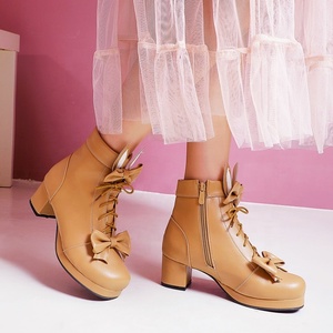 Big Size 48 Round Toe Cute Shoes High Chunky Heel Bunny Short Booties Ladies Ankle <b>Boots</b> Fancy Bowtie Cosplay Shoes - Product Image 4