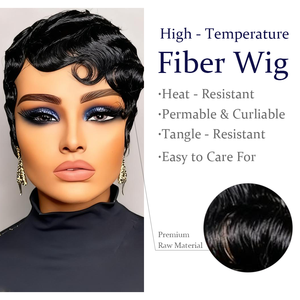 <span class=keywords><strong>Perruque</strong></span> courte synthétique sans colle, brun foncé, 8 pouces, vente en gros, fibre protéinée haute température, <span class=keywords><strong>vintage</strong></span>, bouclée noire - Product Image 2