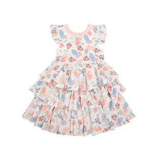 Nuovo design triplo volant pieghevole Anti-rughe abiti a manica corta pagliaccetto con volant abiti gonna pagliaccetto da ragazza dolce - Product Image 5