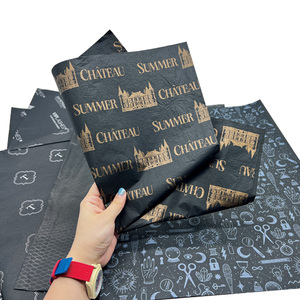 <span class=keywords><strong>Papel</strong></span> de Seda Negro de Lujo para Envolver Regalos, con Impresión de Logotipo de Marca en Dorado, para Ropa - Product Image 5
