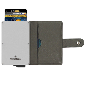Porte-cartes en aluminium CardHoda, portefeuille court, protection RFID, design minimaliste unisexe, fermeture à pression, doublure en PU gris - Product Image 1