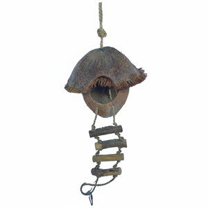 Nido de Pájaro Natural de Cáscara de Coco con Escalera de Madera |   Casa para Pájaros Ecológica Hecha a Mano para Loros, Pinzones, Agapornis - Product Image 5