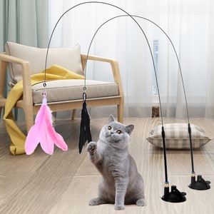 Juguetes para Gatos Pequeños de Fábrica, Pluma de Pájaro Natural, Ventosa Fuerte, Manos Libres, Varilla de Alambre Desmontable Automática, Juguetes Interactivos para Gatos - Product Image 1