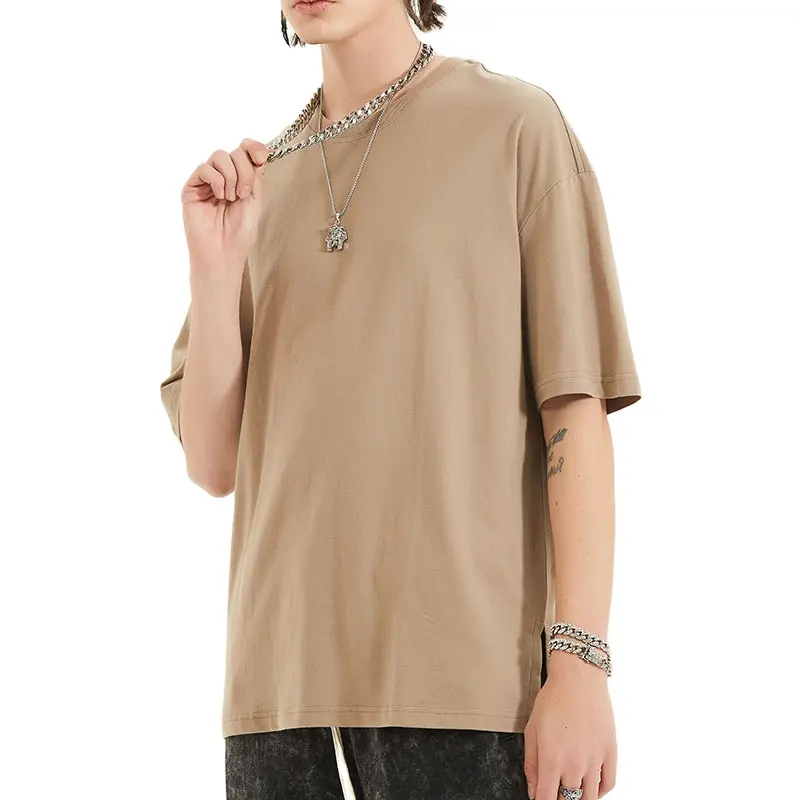 Custom men's Spring/Summer 2022 White T with slit hem Men's T fashion brand with loose solid color short sleeve T-shirt base men