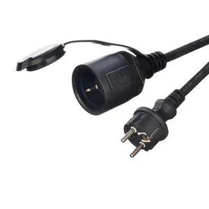 Kabel Daya 220V, 3 Pin Steker Tugas Berat dengan 2 Tiang Soket Tahan Air 3X1,5 Mm2 Kabel Daya untuk Penggunaan Luar Ruangan Kabel Ekstensi