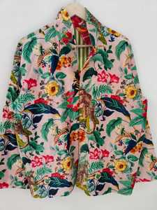 Chaqueta Bomber Corta Reversible de Invierno para Mujer, Ecológica, con Exterior de Algodón y Estampado Floral de Mono, con Interior de Terciopelo - Product Image 4