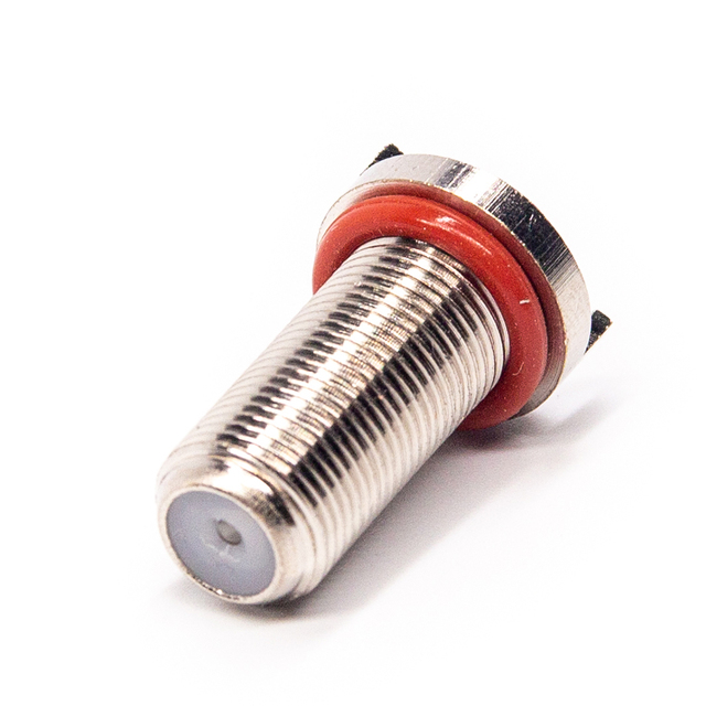 F-Type Female Straight Jack PCB Edge Mount Connector 75 Ohm IP55 Waterproof Panel Socket with Red Silicone O-Ring DC-3GHz