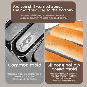 Moule à pain en silicone noir creux à 5 cavités pour <span class=keywords><strong>hot</strong></span>-dogs, personnalisable et respirant, qualité commerciale, résistant aux hautes températures - Product Image 3